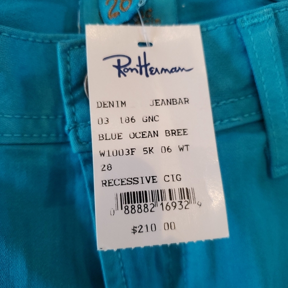 RON HERMAN| Womens colored denim in ocean blue, cigarette straight leg| size 28 - Picture 5 of 8